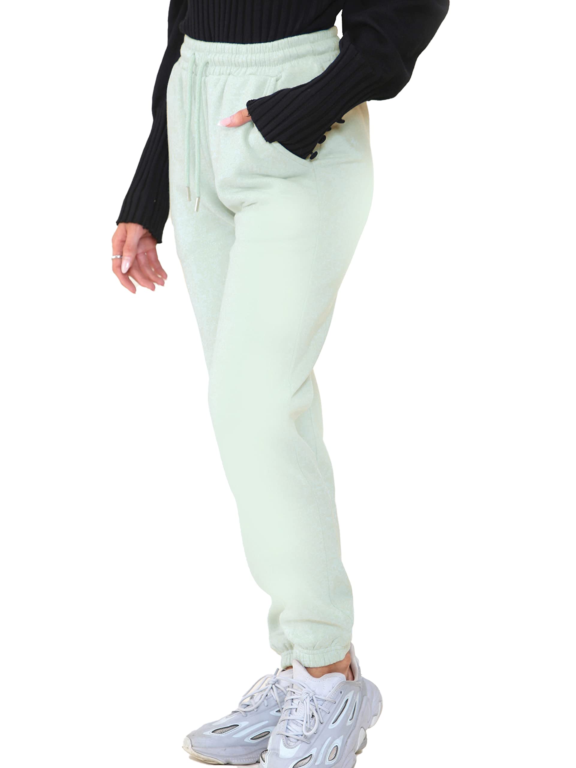989Zé ENZO Womens Fleece Lined Joggers Ladies Soft Warm Loungewear Sweatpants EZLJG591 Jogger SAGE Green XS