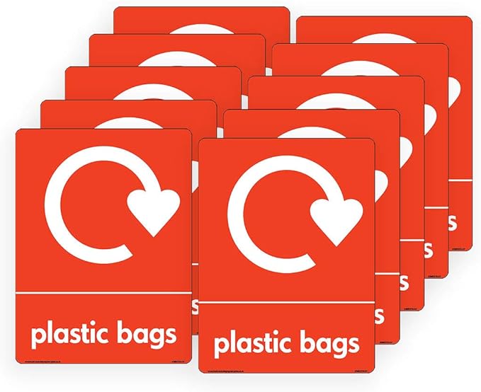 WRAP Recycle Plastic Bags with Logo Signs WRAP Recycle Signs 10 Pack, 3mm
