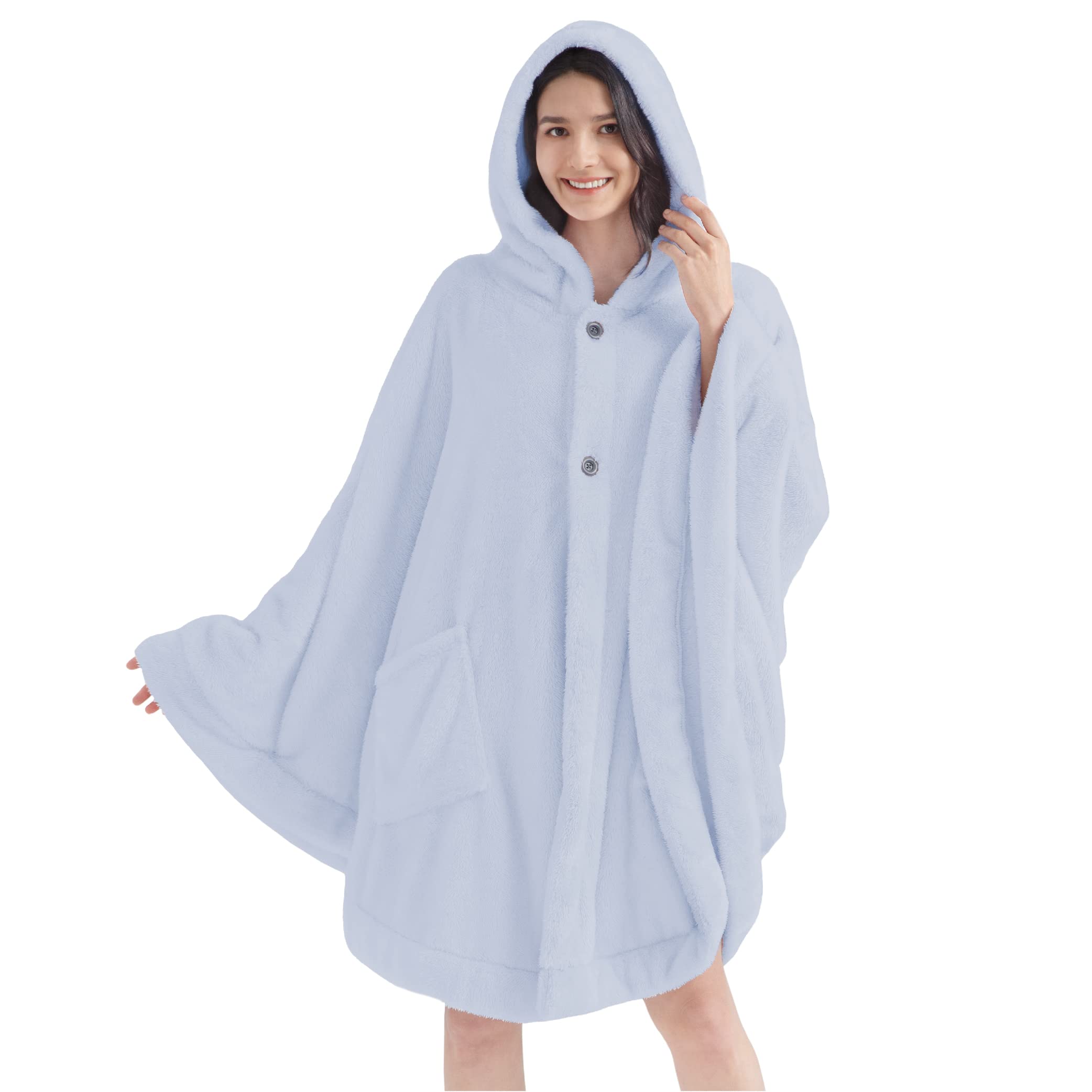 PAVILIAAngel Wrap Hooded Blanket Poncho, Wearable Blanket Throw Wrap Poncho for Women Adult, Cozy Fluffy Sherpa Shawl Cape
