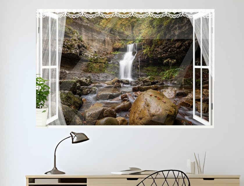 JVERF - JZZB36107 Waterfalls Rocks Falls Stream| Self-Adhesive Open Window Wall Sticker