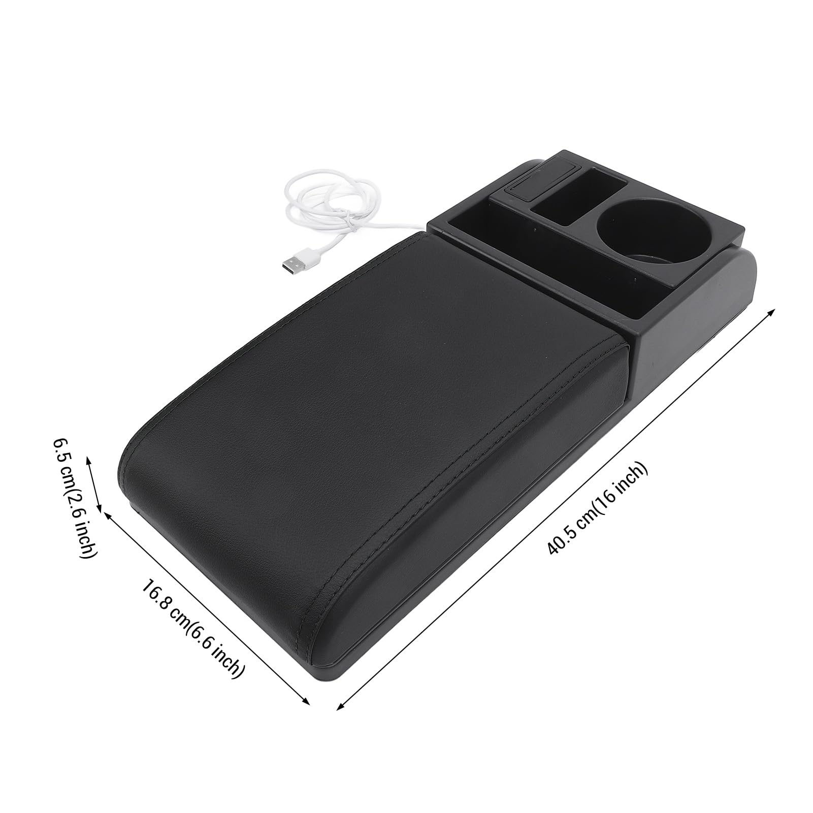 Copertura per Box Bracciolo Console Centrale Lunghezza Regolabile con Porta di Ricarica USB Portabicchieri Universale per Box Bracciolo per Auto per SUV Camion Furgoni (Nera)