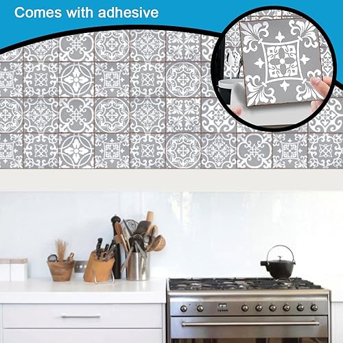Miniatura 6 de YUANHONGJIAN Paquete de 24 calcomanías autoadhesivas para azulejos, azulejos de mosaico para cocina, sala de estar, dormitorio (3.9 x 3.9 in)