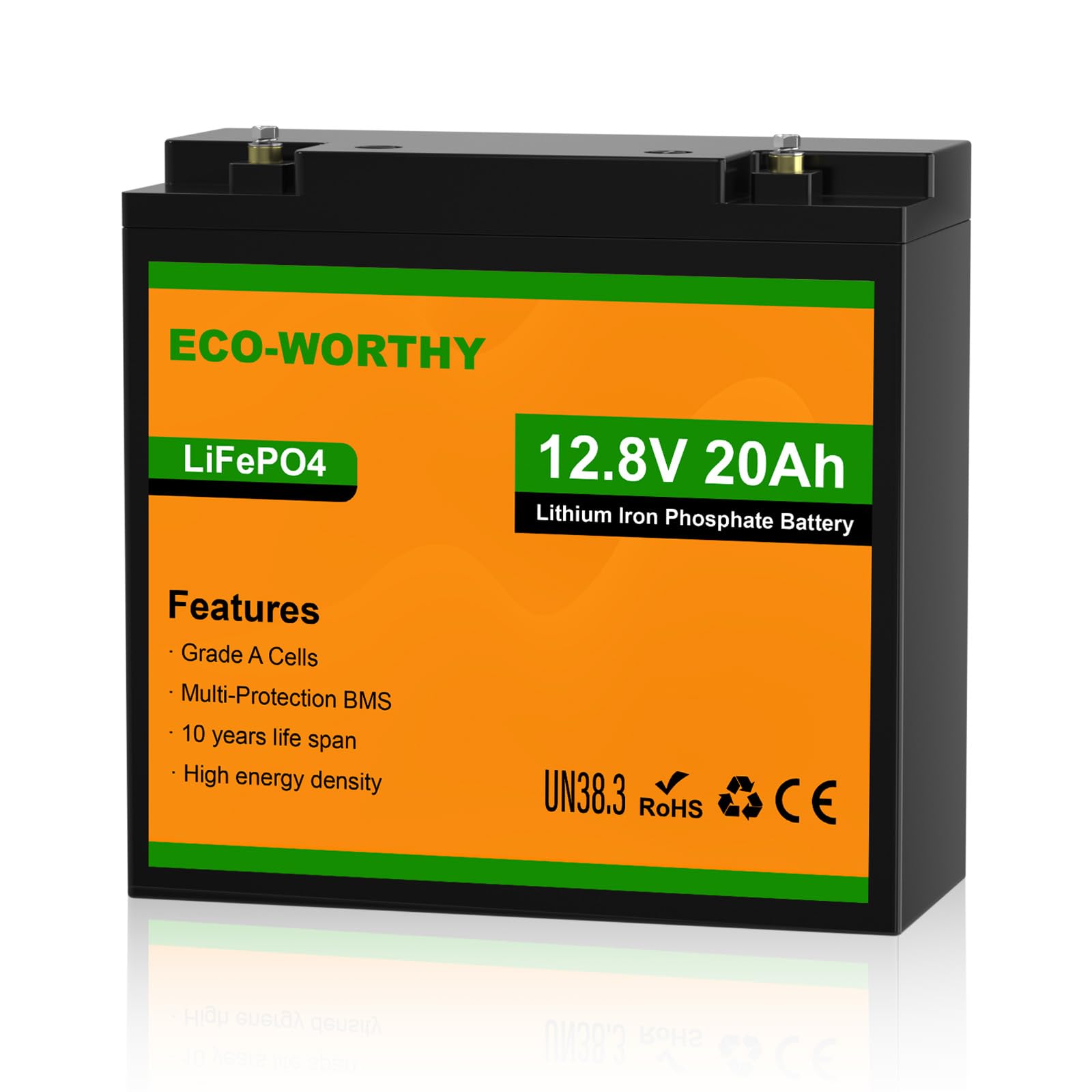 ECO-WORTHY 12V 20Ah LiFePO4 Lithium Battery, 4000+ Deep Cycle Rechargeable Battery with BMS for Trolling Motor, Fish Finder, Ham Radio, Solar System, Outdoor Camping