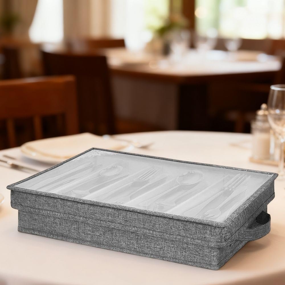Silverware Boîte de rangement pour couverts avec poignées, séparateurs réglables et fenêtre transparente 43 x 29 x 8 cm