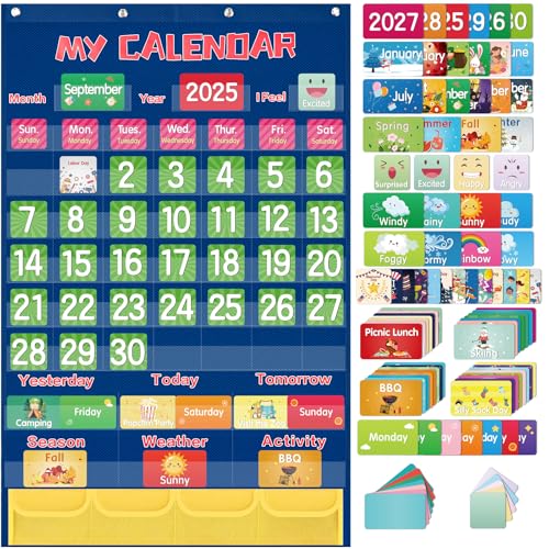 Classroom Monthly Calendar Pocket Chart with 144 Cards, Wall Cale...