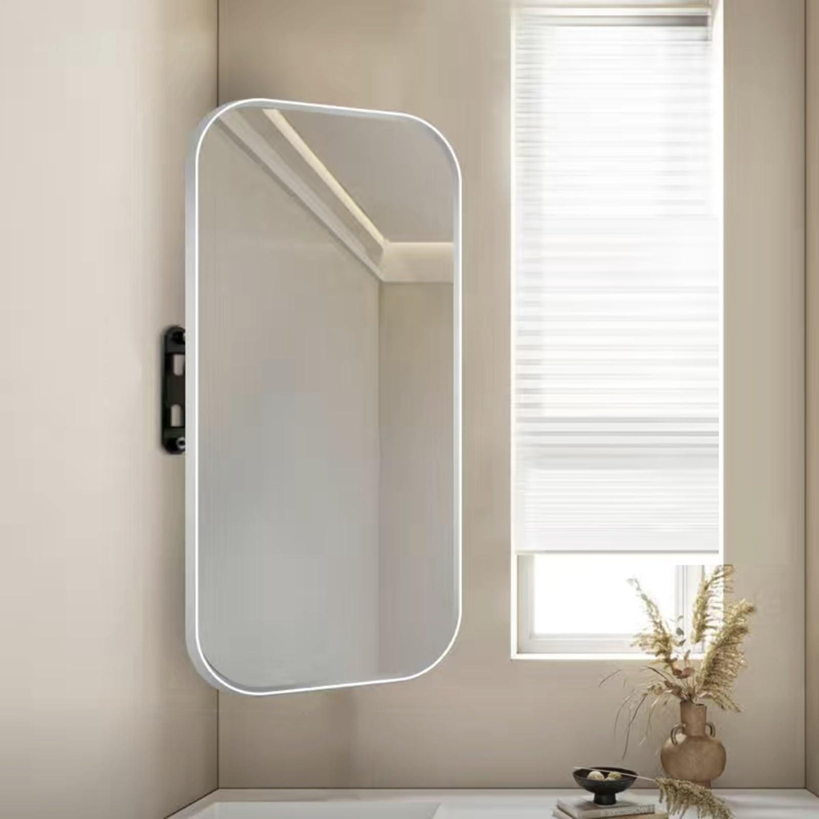 BKSXSOP 360° Swivel Bathroom Corner Mirror with Bracket, HD Makeup Vanity for Living Room, Bedroom, Hallway - Silver, 60x90cm (23.6x35.4in)
