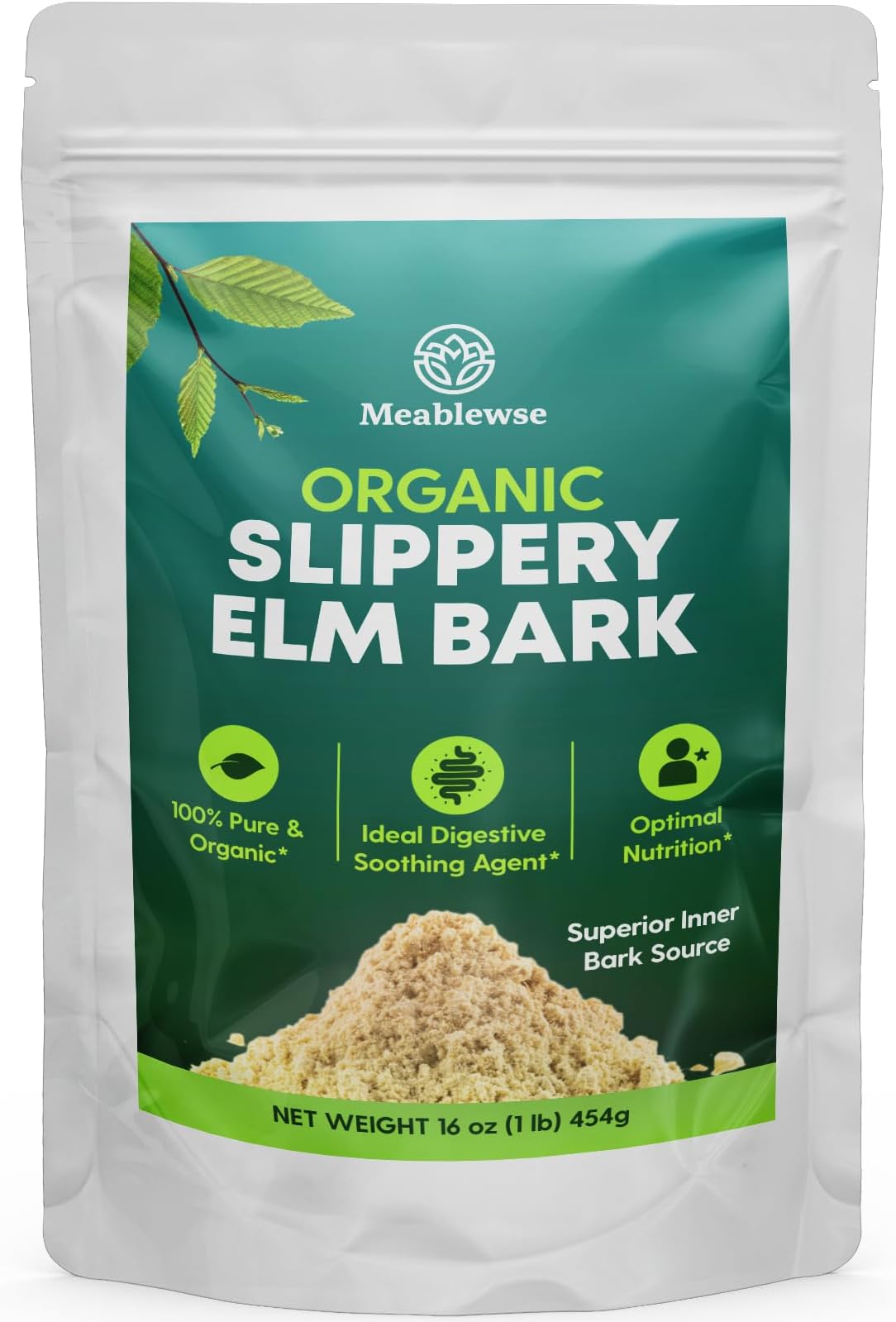 Slippery Elm, with Superior Inner Bark Source, Slippery Elm Bark Natural Herb for Soothing Throat* & Digestive, Diarrhea, Gut Health, 100% Pure & Vegan, Non-GMO, Made in The USA, 1 lb (349 Serving)