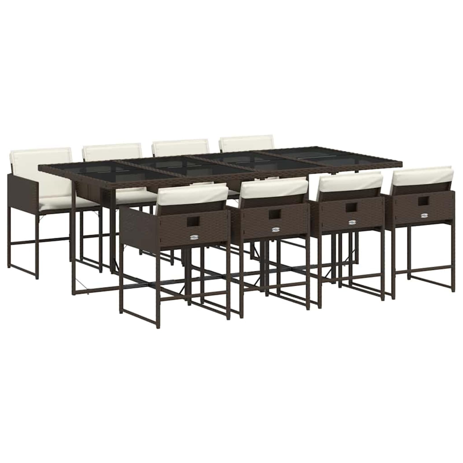 ATOMSTACK MAKER Homelen Juego de comedor de jardín+muebles de poliratán+9 piezas+resistente a la intemperie+marrón+cojín tapizado+mesa de vidrio templado+juego de comedor al aire libre para patio