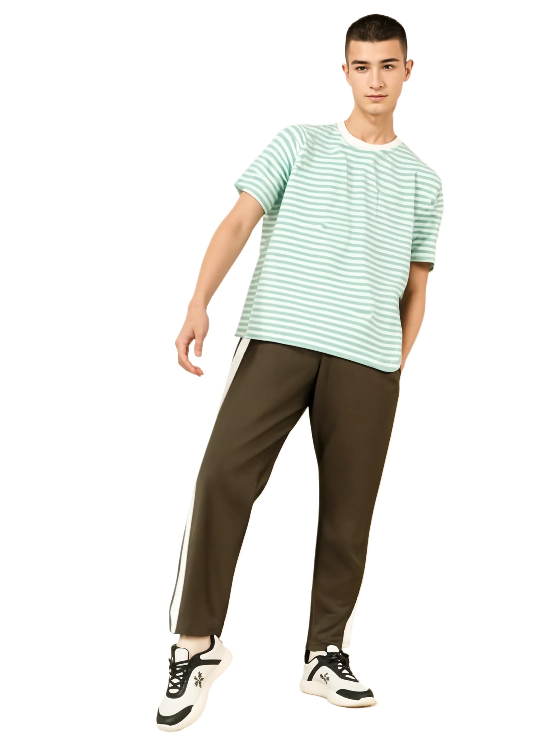 Men Striped Cotton Rich Tracksuit| Oversized Tshirts with Round Neck|Color block Trackpant|Half Sleeves|Regular Fit-M3608-image-18