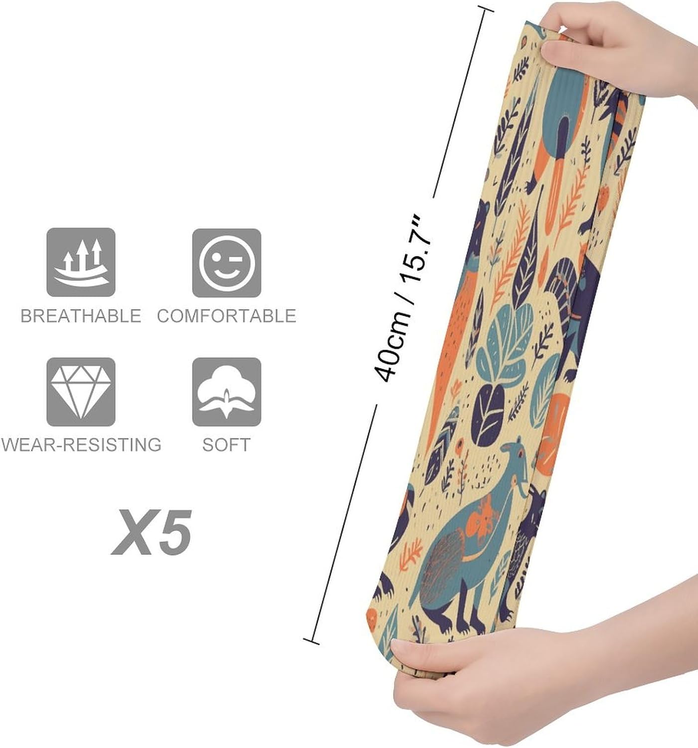 Australian Animals Crew Socks Cozy Casual Calf Socks Lightweight Long Work Sock Breathable Athletic Sock for Hiking Sports Running 5 Pairs