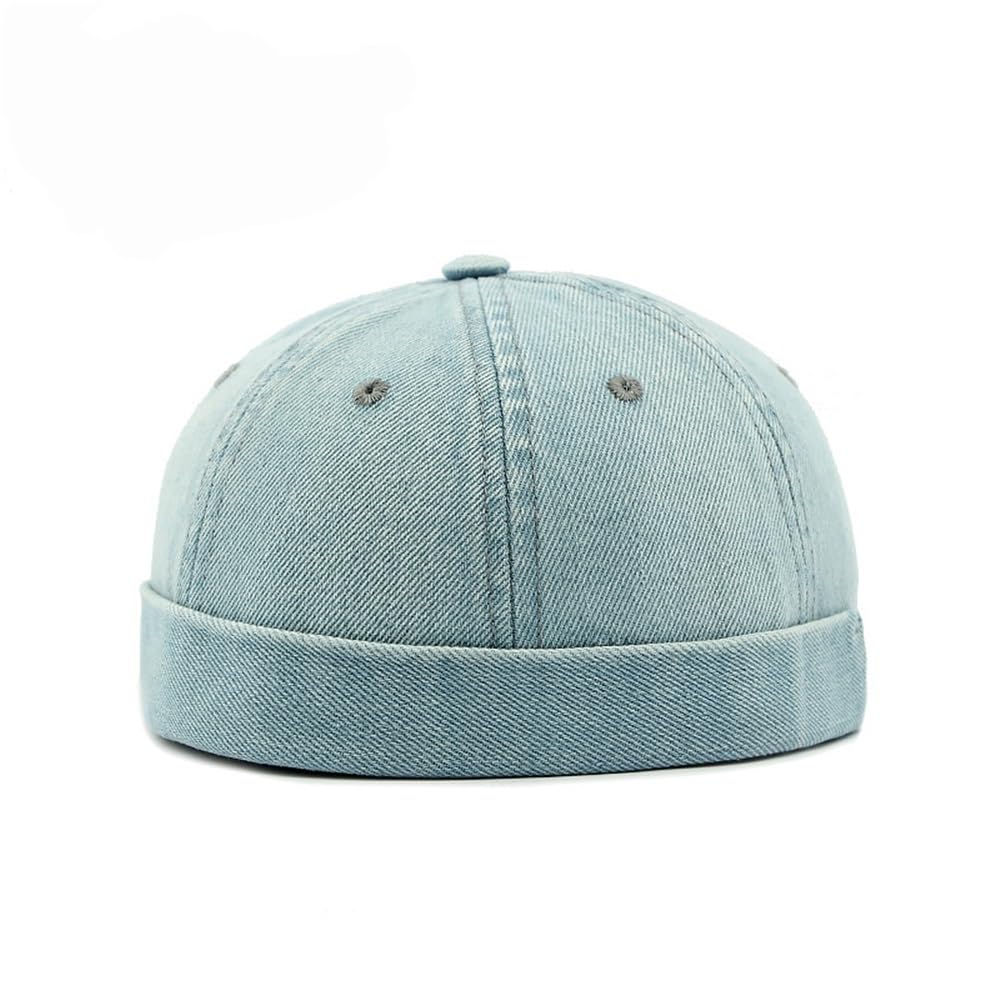 Casquette docker tendance en jean pour masquer une mauvaise coiffure et se protéger du vent