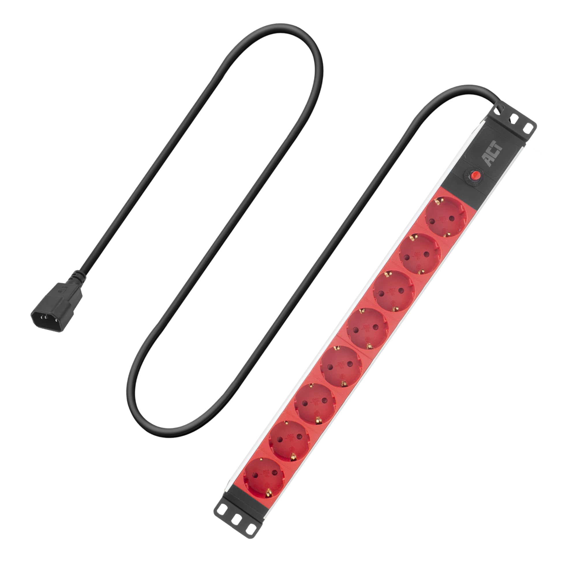 ACT Bloc multiprise 19" C14 IEC60320, 8 Prises, 10 A/2500 W, pour Armoire Serveur 19", PDU, Montage Mural, câble de 3 m, PD3004