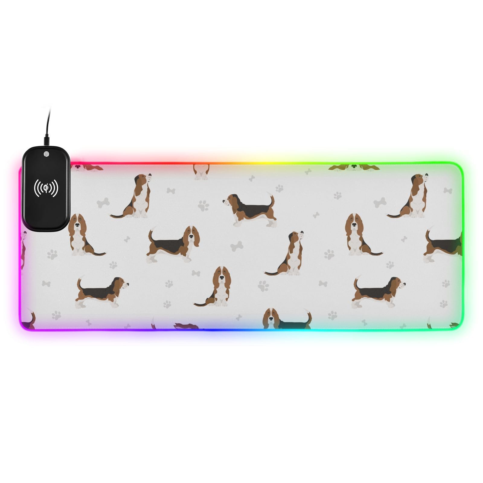 Dog Basset Hound Wireless Charging Mouse Pad for Mobile Phone Extra Large Gaming Mousepad with 13 Lighting Modes Computer Mat for MacBook PC Laptop Desk Office Home Gaming