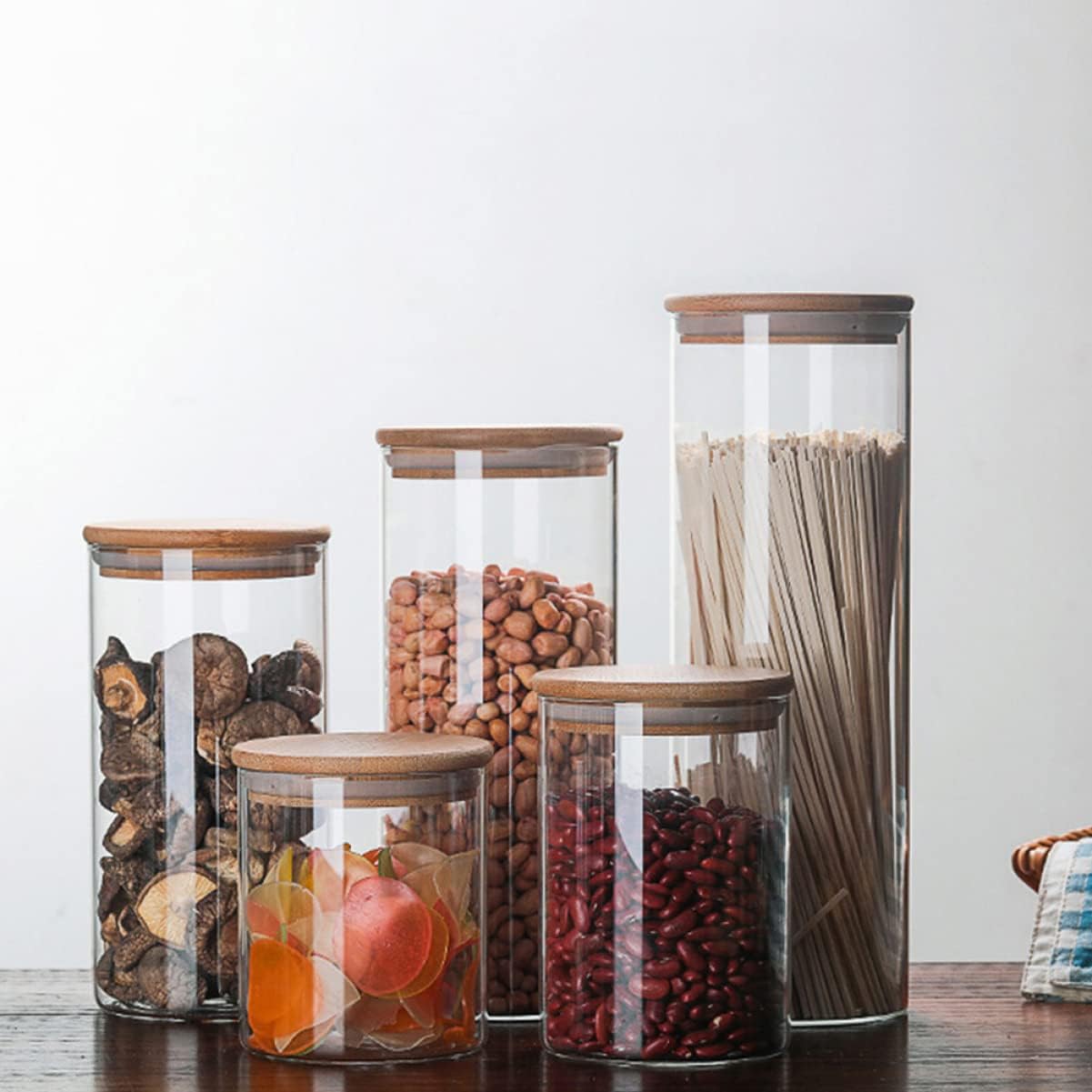 4 Pcs Sealed Jar Wooden Cover Jar Sealed Food Canisters Food Storage Jar Pot Container Glass Sealed Canisters Food Storage Containers Glass Jar Glass Storage Jars Glass Can