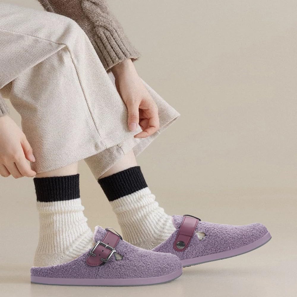 Pantofole da Donna Uomo Invernali Calde Pelliccia Zoccoli e Sabot Scarpe da Giardino Comode Ciabatte Pelose Indoor Outdoor,Viola,39 EU