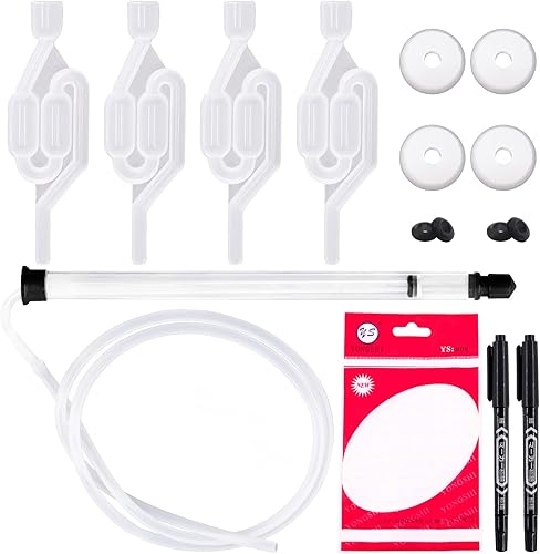 Cimeton Paquete de herramientas de fermentación de 16 piezas de doble burbuja con tapón de silicona y ojales, sifón automático con tubo transparente