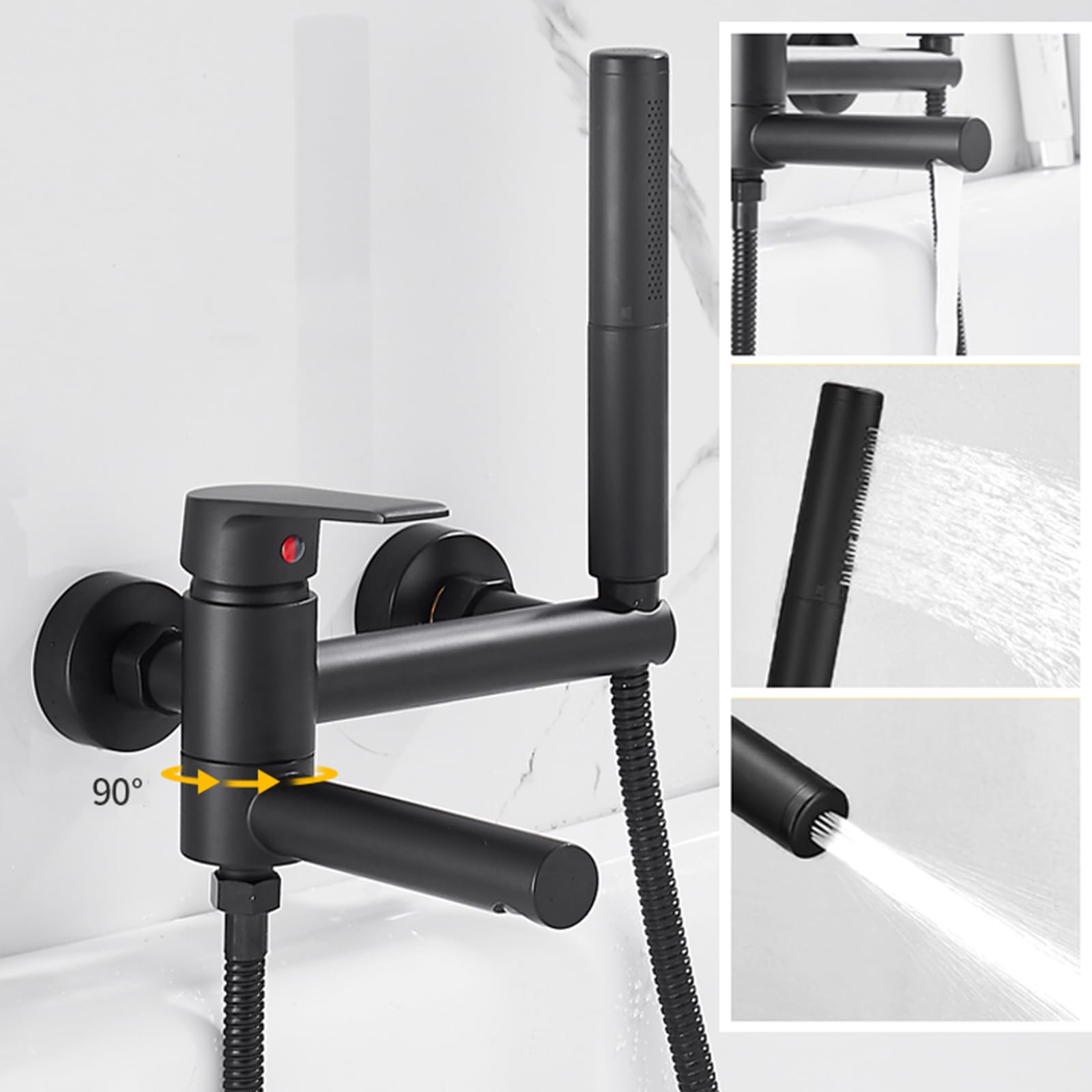 Grifos Mezcladores de Baño - Rubinetto da bagno con doccetta girevole a 360°, design moderno, colore: nero