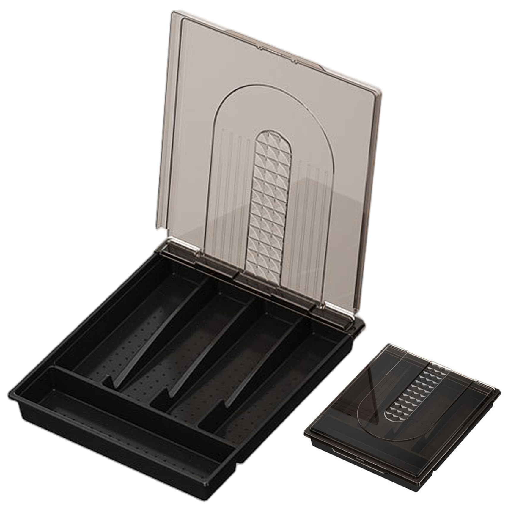 CNAFGBGG Silverware Organizer with Lid, Covered Utensil Tray for Kitchen Drawer and Countertop, Plastic Cutlery and Flatware Storage Box for Spoons Forks Knives, Black.