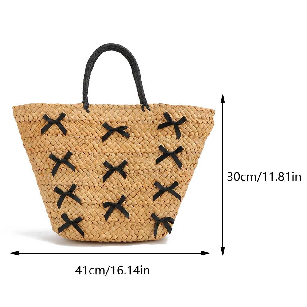 Borsa da donna in paglia con chiusura a cerniera, grande capacità, stile