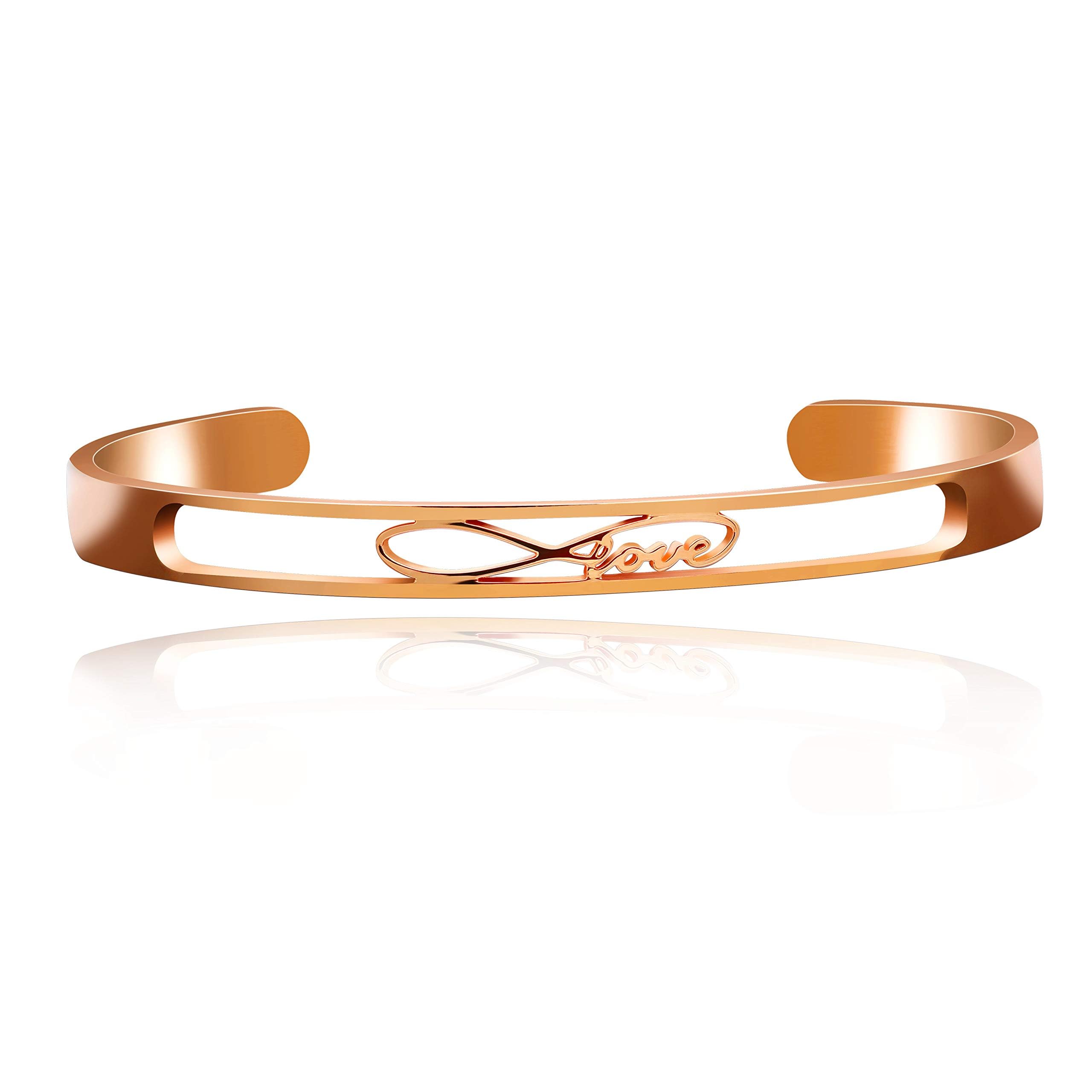 Uloveido Infinity Love Bracelets for Women Rose Gold Plated Stainless Steel Bracelet for Lady Mom Anniversary Birthday Gifts with Letter Love Y468
