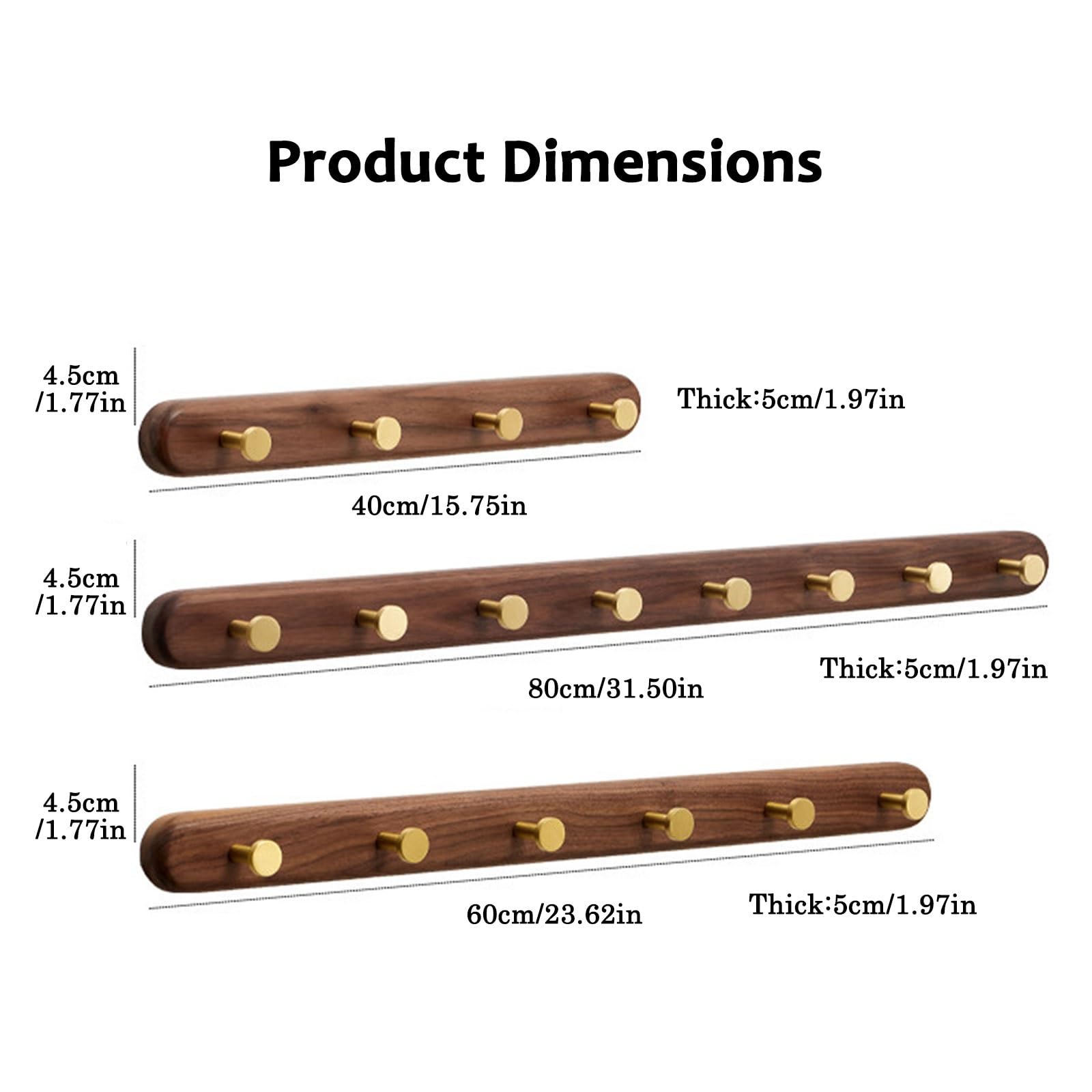 Genérico Perchero de Pared de Madera de Nogal Negro con Ganchos de Cobre Puro ganchos decorativos modernos de abrigo, para baño dormitorio ropa mochila, natural resistentes(Black walnut,8 hooks*80cm)