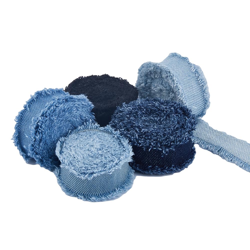SUPERFINDINGS 5 rollos de 10 yardas de cinta de tela con flecos, cinta vaquera deshilachada para envolver regalos, accesorios de costura para el cabello, decoración de bodas