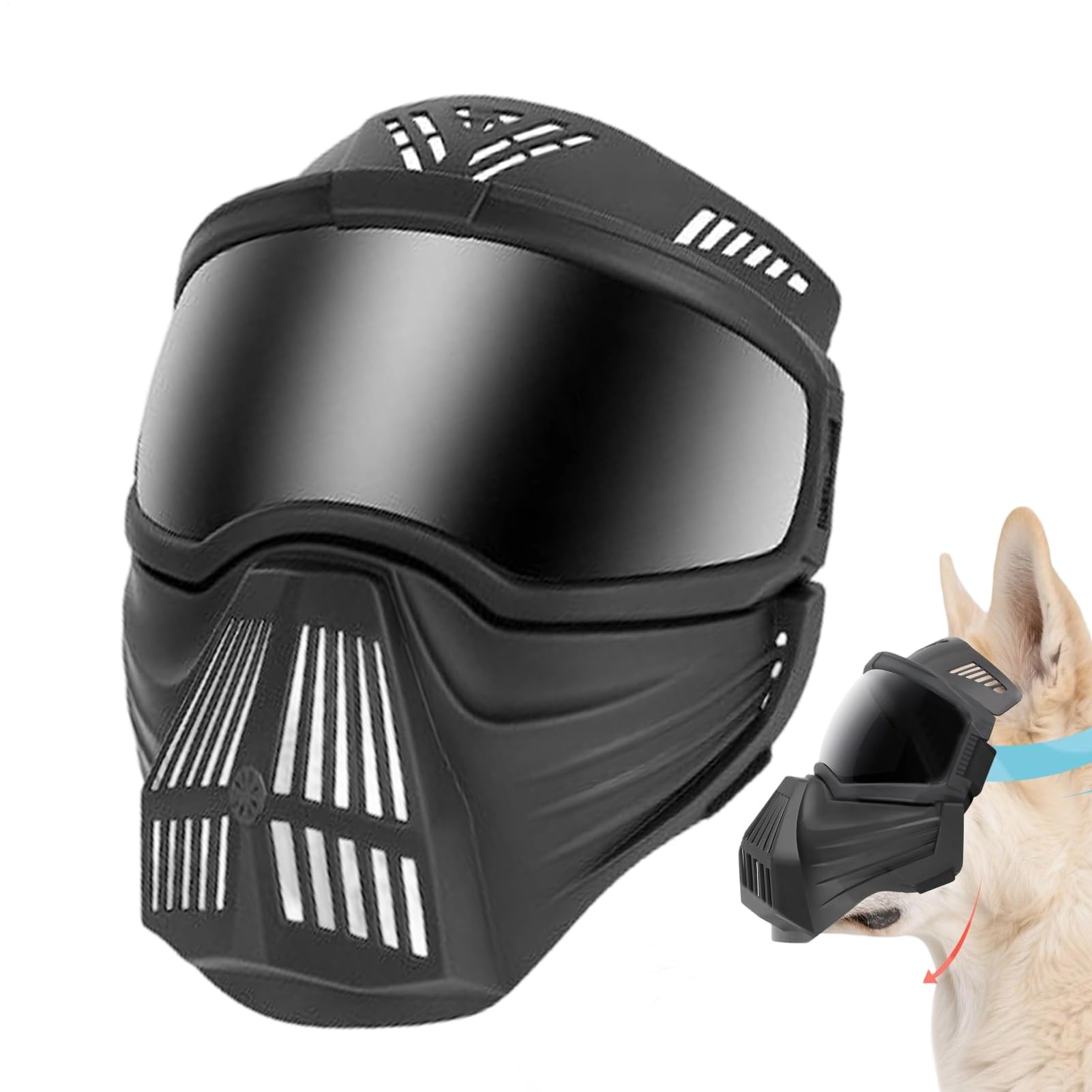Occhiali Protettivi per Cani Antiappannamento con Copribocca | Maschera Protettiva Regolabile con Protezione UV e Antivento per Escursionismo e Addestramento Taglia Media Grande Faccia