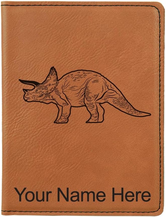 LaserGram Faux Leather Passport Holder, Triceratops Dinosaur, Personalized Engraving Included (Rustic)