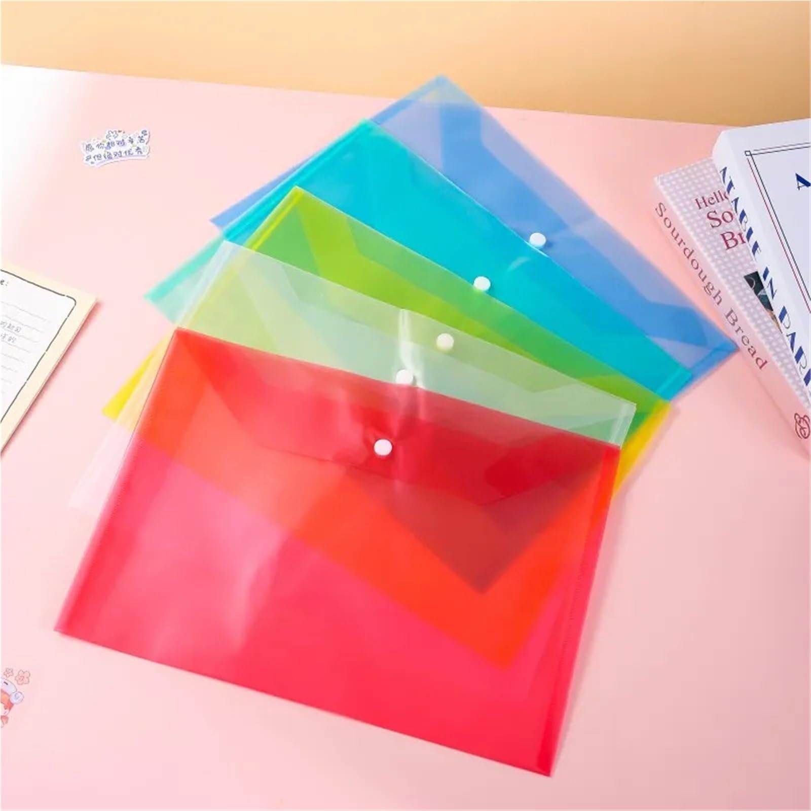 Przezroczysty folder z tworzywa sztucznego, 20 sztuk wielokolorowych przezroczystych wielokrotnego użytku. Plastikowa teczka na koperty z guzikami(Blu)