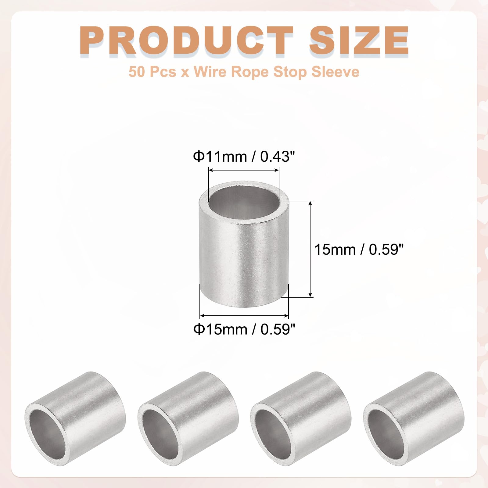 sourcing map Lot de 50 manchons à sertir ronds en aluminium de 10 mm pour câble métallique et virole de câble, argenté