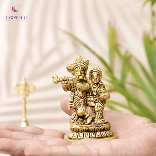 Estatua de Latón Radha Krishna Mini de 3.5 Pulgadas miniatura 7