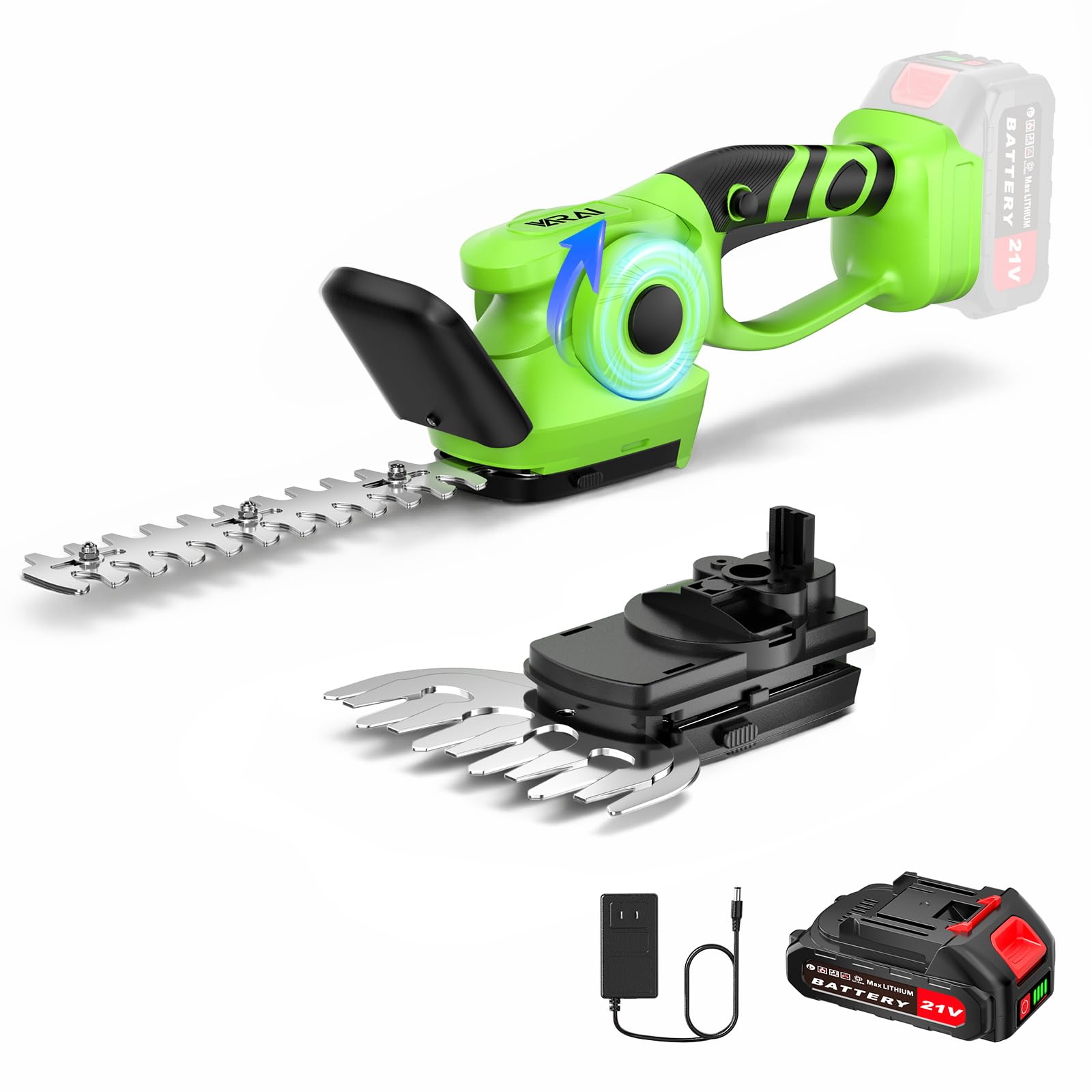 Photo 1 of 2-in-1 600W Cordless Hedge Trimmer, 21V Battery Operated Trimmer for Bush & Grass, Lightweight Garden Trimmer for Home Use