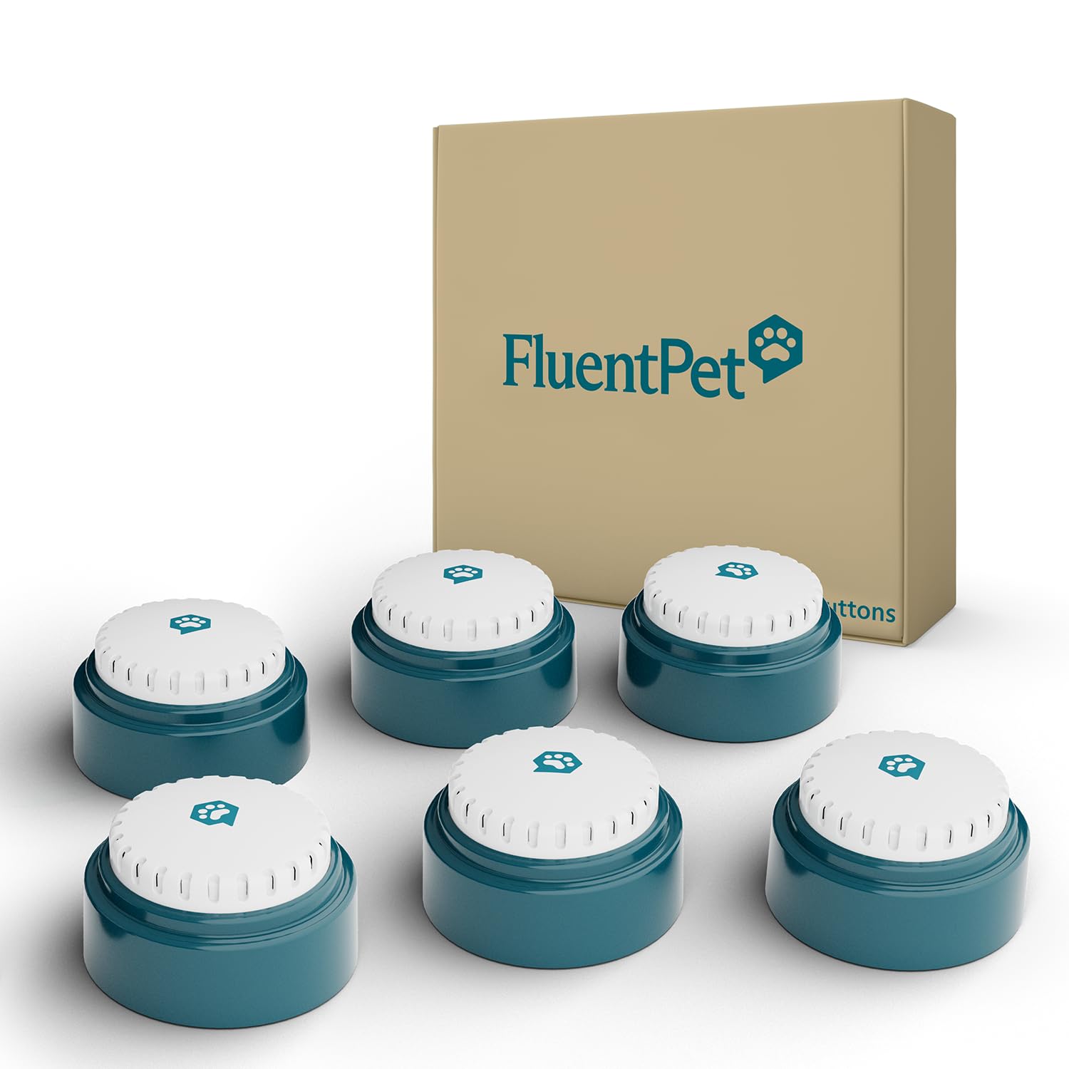 FluentPet Speak Up Dog Buttons for Communication, (6 Recordable Buttons) with Pre-Installed Batteries, Clearer Upward-Facing Sound, Training Buzzer for Dogs &amp; Cats, Talking Pet Buttons for Training