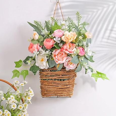 Cream Hydrangea Door Hanger Basket Wreath