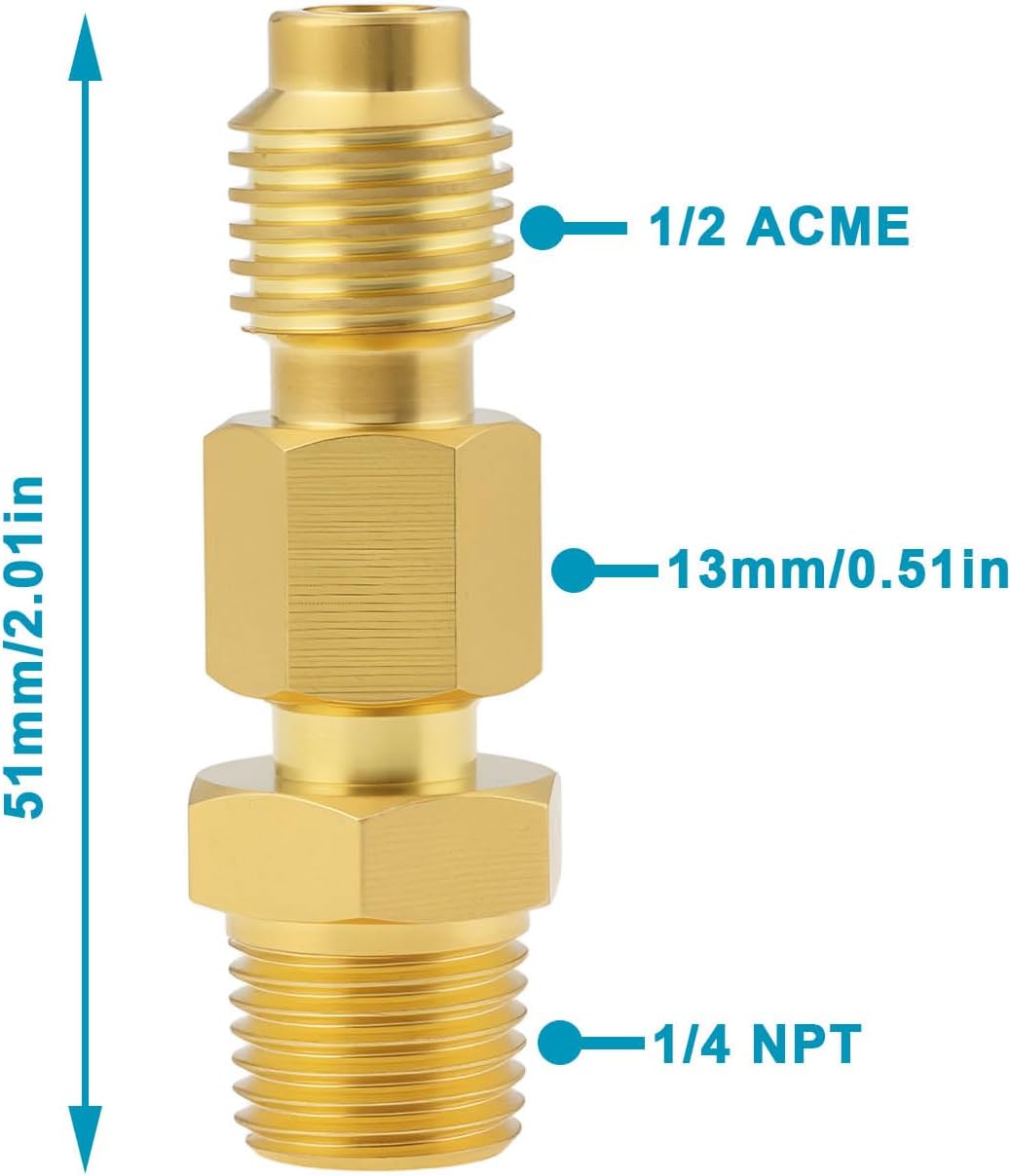 ECSiNG Refrigeration Adapter 1 Pack 1/4 NPT Male to 1/2 ACME Male Compatible with R134a with Valve Core for Vacuum Pump Manifold
