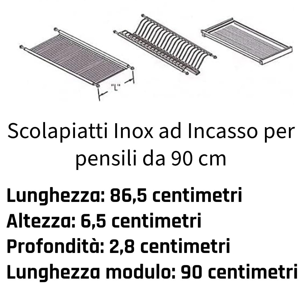 AERREGI Kit Scolapiatti ad incasso completamente in ACCIAIO INOX per Pensili da 90 cm | Design Ad Incasso e Qualità Interamente Inox | Kit scolapiatti di alta qualità resistente e duraturo nel tempo