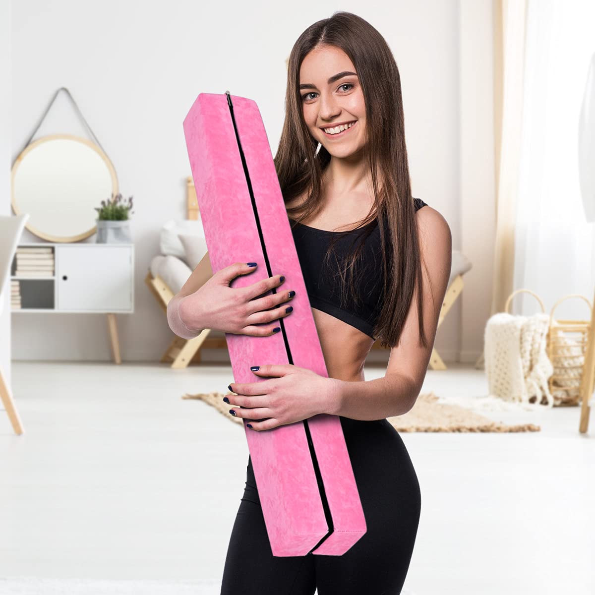 RELAX4LIFE Trave da Ginnastica Pieghevole 210 cm, Trave di Equilibrio per Palestra e Casa con Base Antiscivolo, Cerniere e Schiuma, Allenamento Fitness per Bambini e Adulti