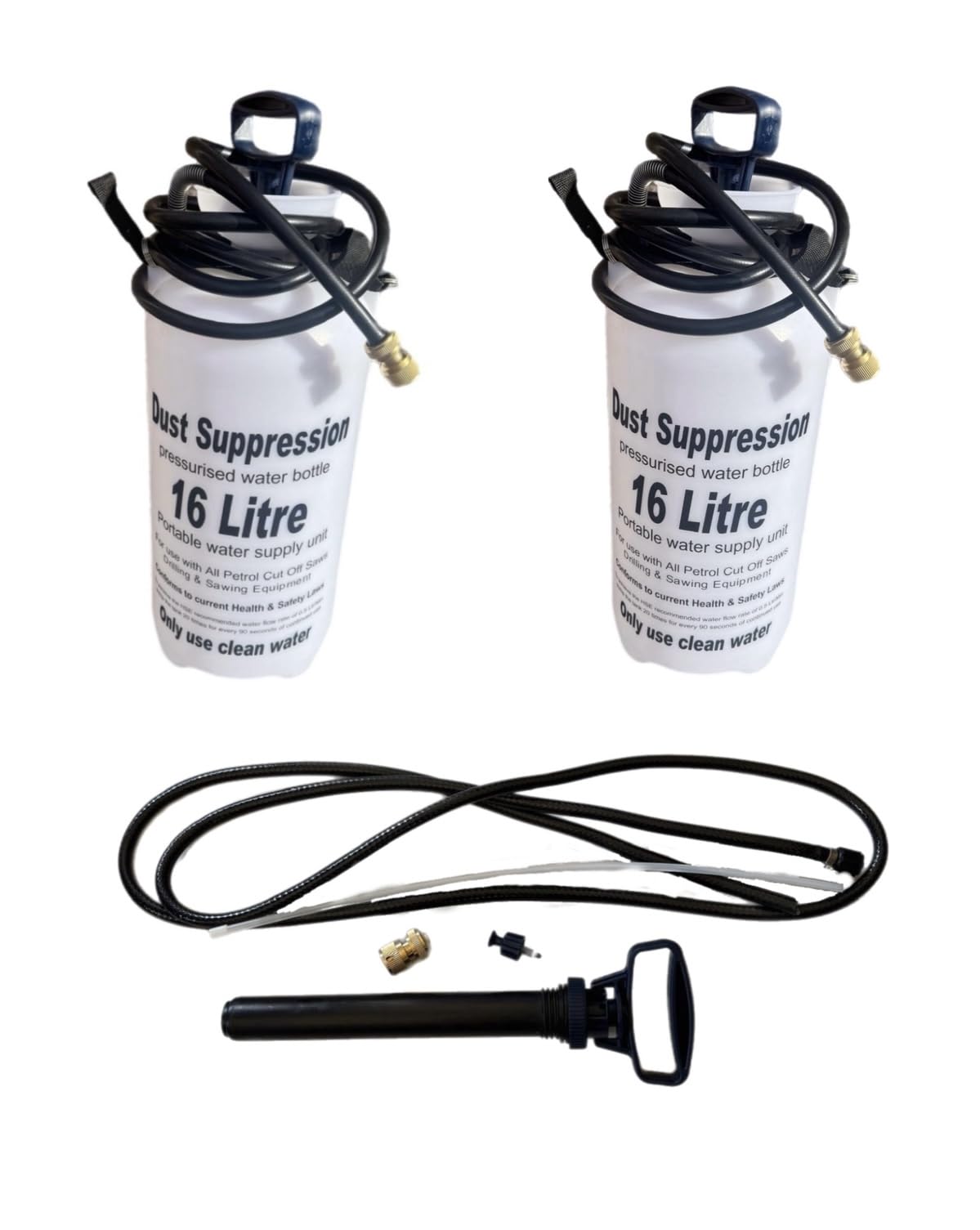 Moorcut Direct Ltd 2 x Dust Suppression Water Bottles with Spare Parts Kit 16L for Stihl Makita etc. Saws with Water Control Connector,White & Blue