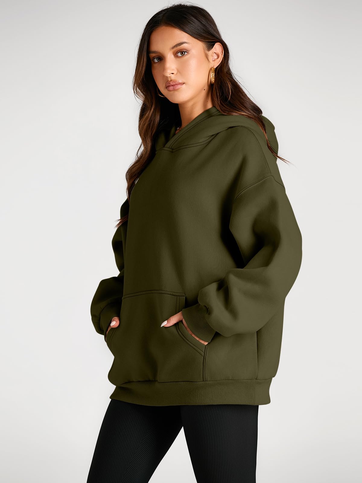 Trendy Queen Womens Oversized Hoodies Fleece Sweatshirts Fall Fashion Pullover Sweaters Winter Clothes: Army Green Large