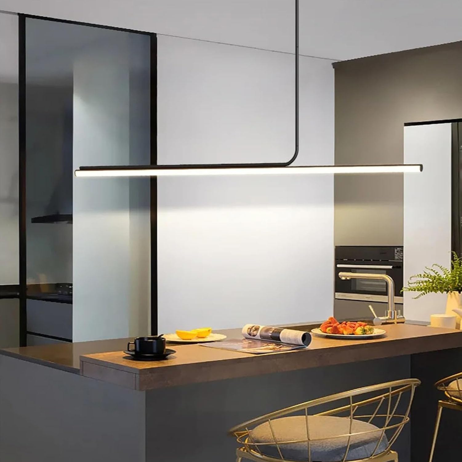 Lampadario Sospensione a LED Dimmerabile con Telecomando per Cucina con Isola, Tavolo da Pranzo, Soggiorno e Ufficio – Lampada Moderna a Soffitto per Interni, Nero, A-150cm