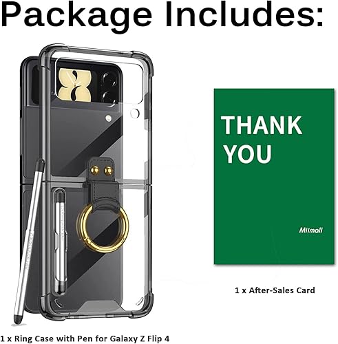Miniatura 7 de Miimall Funda compatible con Samsung Galaxy Z Flip 4 con anillo, lápiz de capacitancia con soporte de anillo, cubierta trasera de TPU suave
