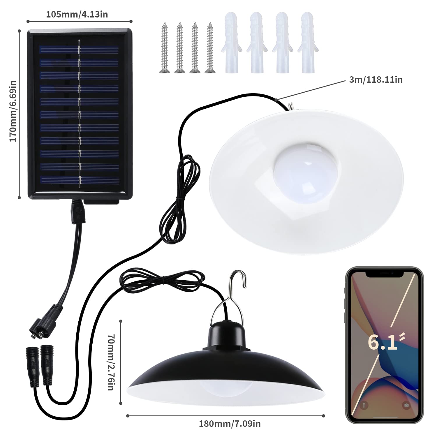 Luce Solare LED Esterno, IP65 Lampada Solare da Esterno Impermeabile Doppia Testa Lampade Solari a Sospensione con Telecomando per Giardino Garage Agriturismi