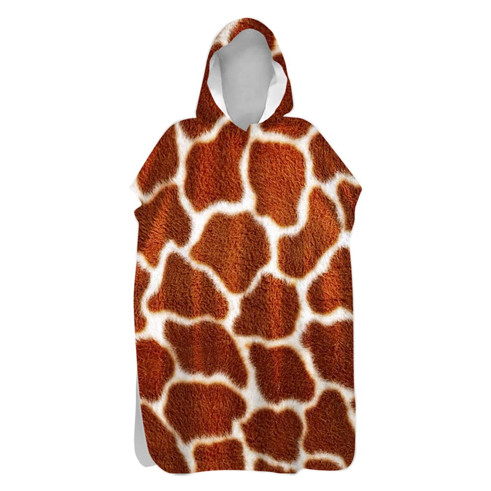 Beach Towel Hooded Poncho, Treer Quick Dry& Light Weight Changing Bath Robe with Hood, Ideal for Adult Woman & Man Child Swimming, Surfing, Bathing, Travel Towel (giraffe,60x110cm)