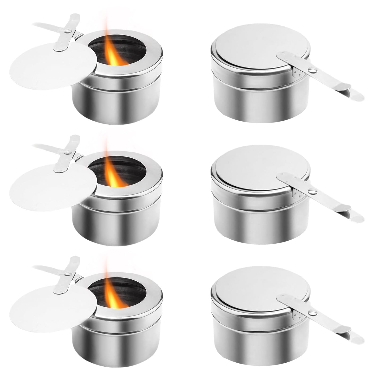 DIYJEP 6 Pack Stainless Steel Chafing Dish Fuel Holder with Cover(Silver)
