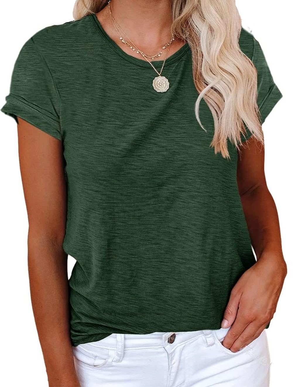 Haslike Damen T-Shirt Sommer Einfarbig Rundhals Loose Fit Kurzarm T-Shirt