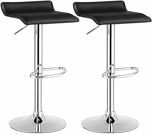 CutuLi Juego de taburetes de bar giratorios de piel sintética, sillas ajustables para mostrador de cocina, color negro (paquete de 2), asientos