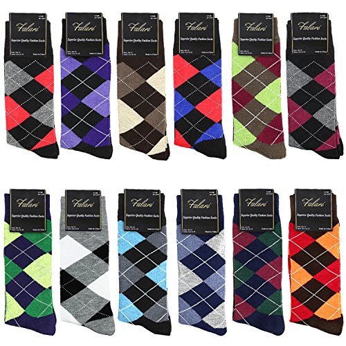 Falari Men Cotton Argyle Designed Dress Socks 12-Pack