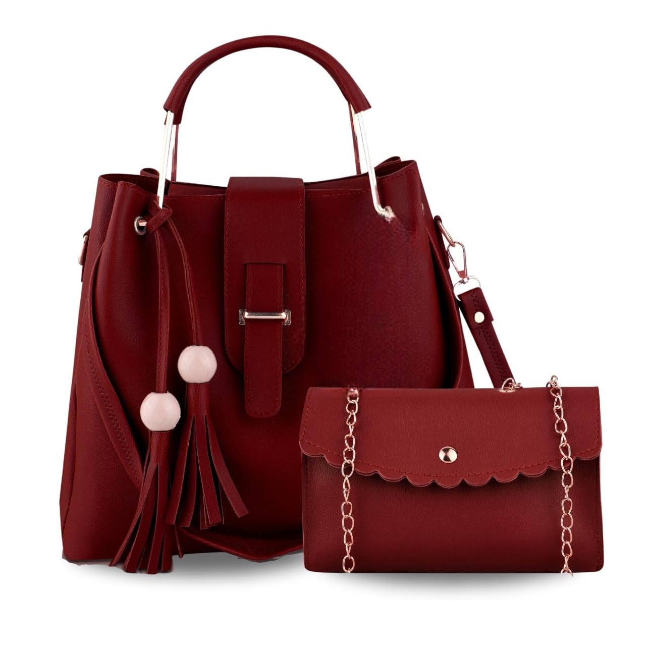 LIKE STYLE Women Hand Bags PU Rexine Flap Closure Casual Formal Ladies Shoulder Bag Pack of 2 (Maroon) (B0D7TKPKGR) Amazon Price History, Amazon Price Tracker