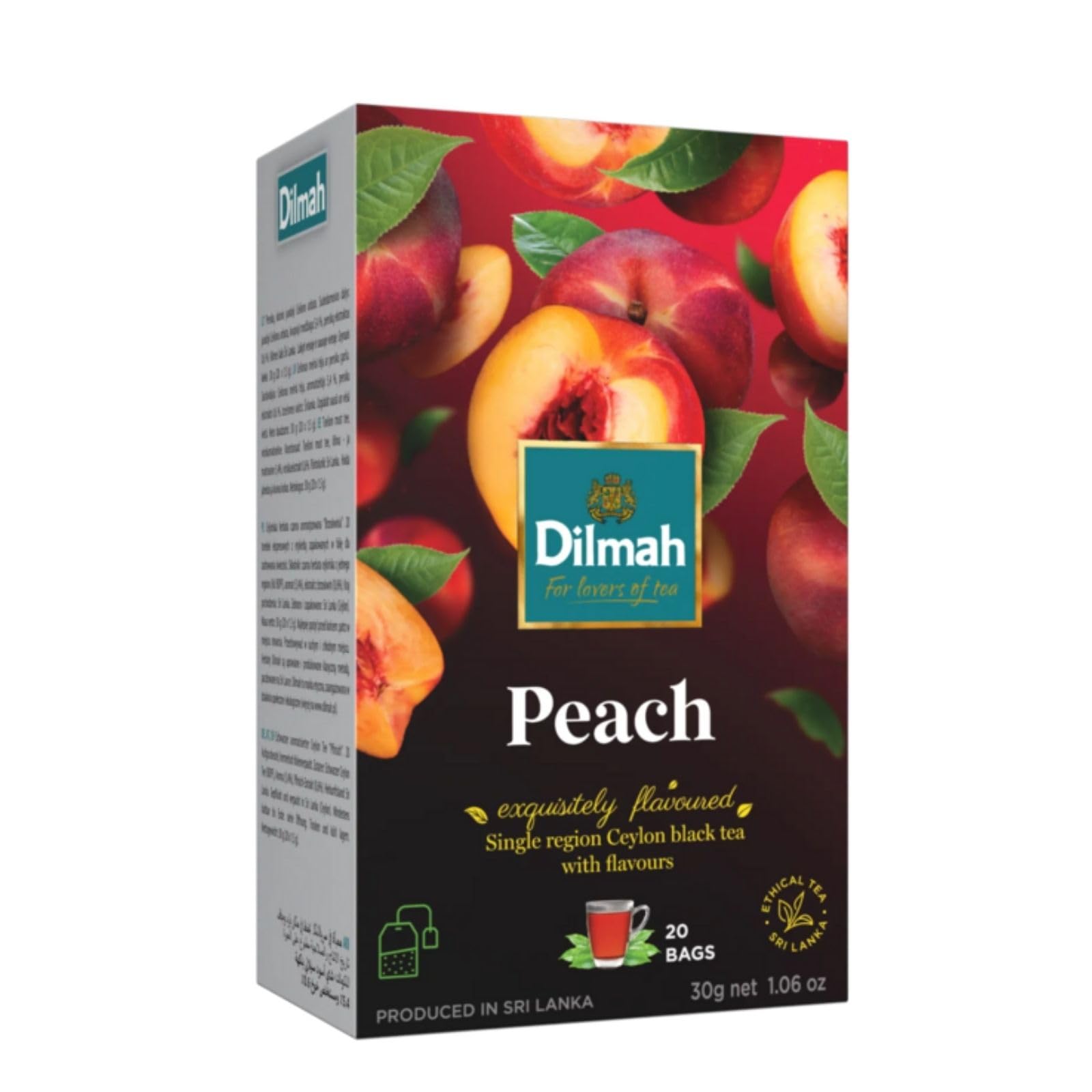 Dilmah Peach Flavored Black Tea - 20 Tea Bags - Sri Lanka Ceylon Dilmah Peach Tea Real Tea (1 Pack)