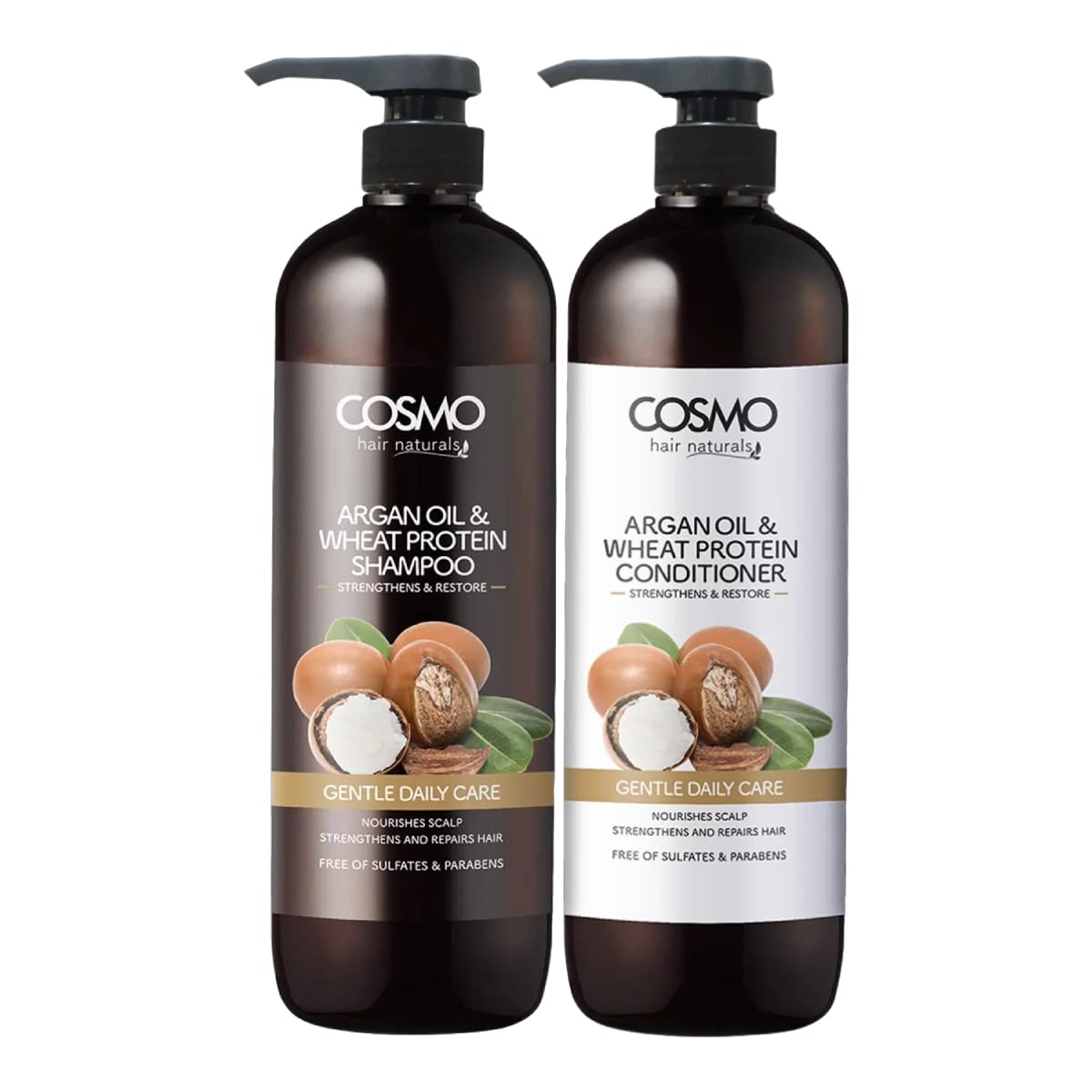 CD COSMO DESIGNS Gentle Daily Care - Argan Oil & Wheat Protein Shampoo & Conditioner Combo Set 1000ml, For Men & Women, Sulfates & Paraben Free, 2 in 1 Hair Care Package, Daily Use Kit